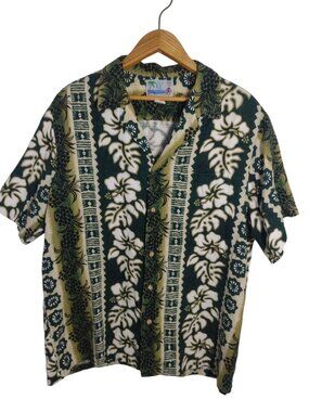 Vtg RJC Men's Hawaiian Pineapple Button Up Shirt XL USA Beach Pocket Travel